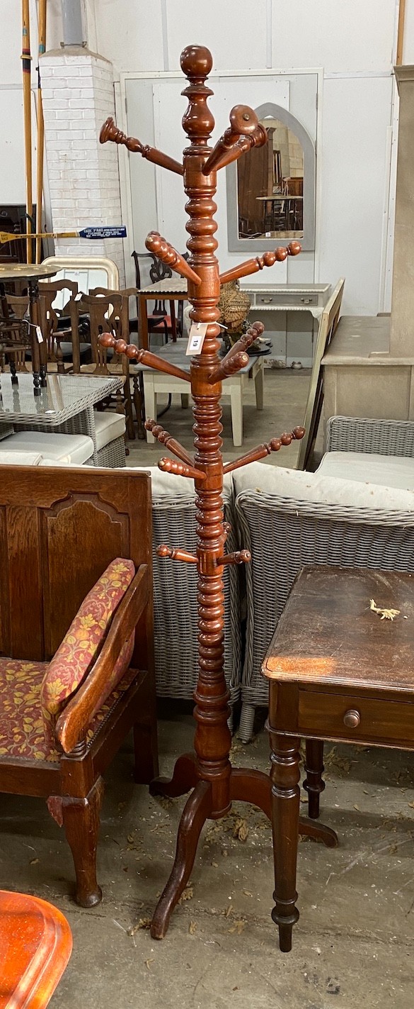 A 19th century Continental turned beech tripod coat and hat stand, height 189cm